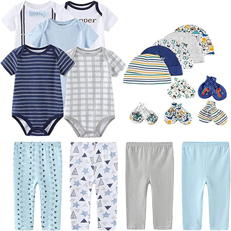 2022 Solid Unisex New Born Baby Boy Clothes Bodysuits+Pants+Hats+Gloves Baby Girl Clothes Cotton Clothing Sets Roupa de bebe