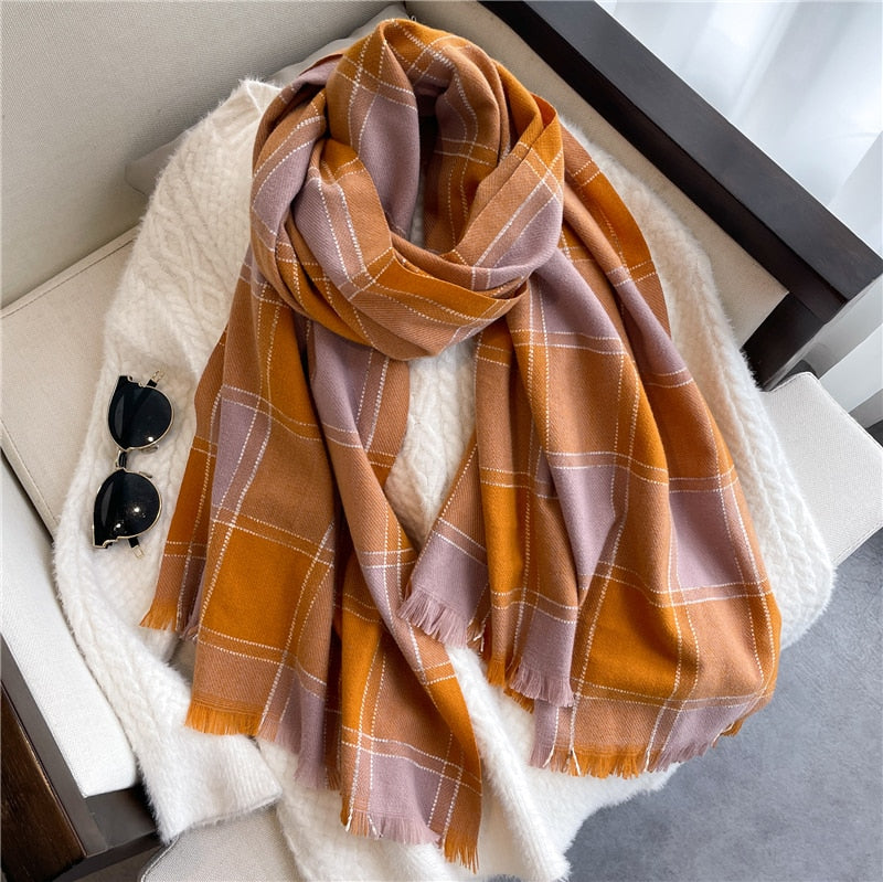 Luxury Plaid Scarf Winter Warm Cashmere Women Long Pashmina Foulard Female Scarves Lady Tassel Shawl Wraps 2022 Design New