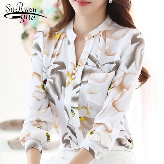 Fashion Women Tops Ladies Top V-Neck Slim Chiffon Blouse Women's Clothing 2022 Office Work Wear Women Shirt Plus Size Blusa 882G