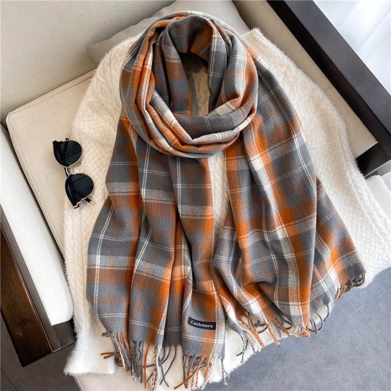 Luxury Plaid Scarf Winter Warm Cashmere Women Long Pashmina Foulard Female Scarves Lady Tassel Shawl Wraps 2022 Design New