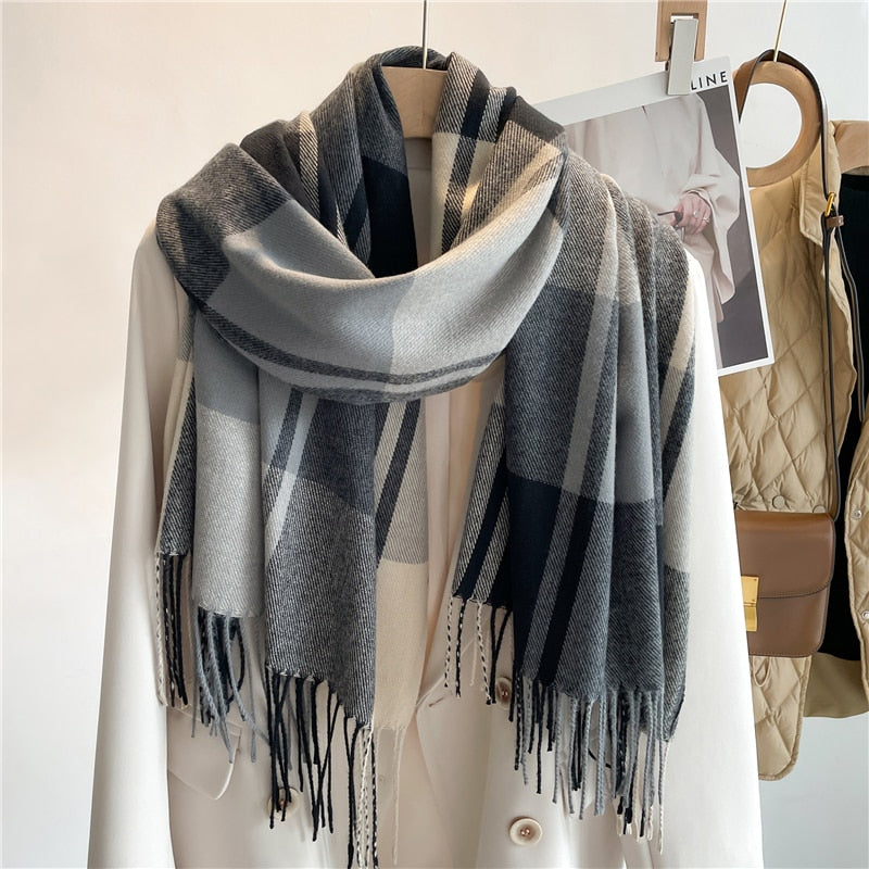 Luxury Plaid Scarf Winter Warm Cashmere Women Long Pashmina Foulard Female Scarves Lady Tassel Shawl Wraps 2022 Design New