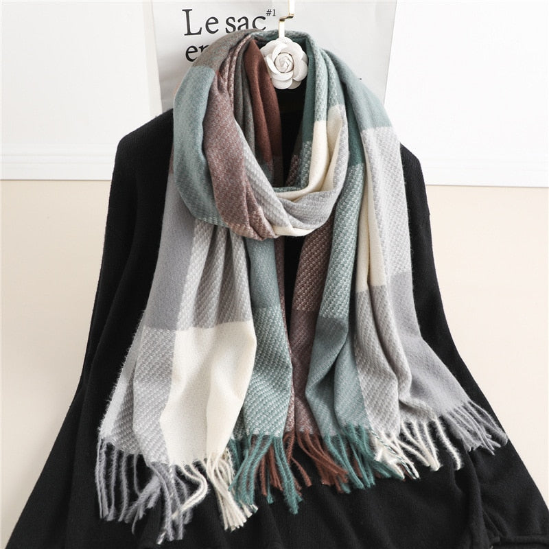 Luxury Plaid Scarf Winter Warm Cashmere Women Long Pashmina Foulard Female Scarves Lady Tassel Shawl Wraps 2022 Design New