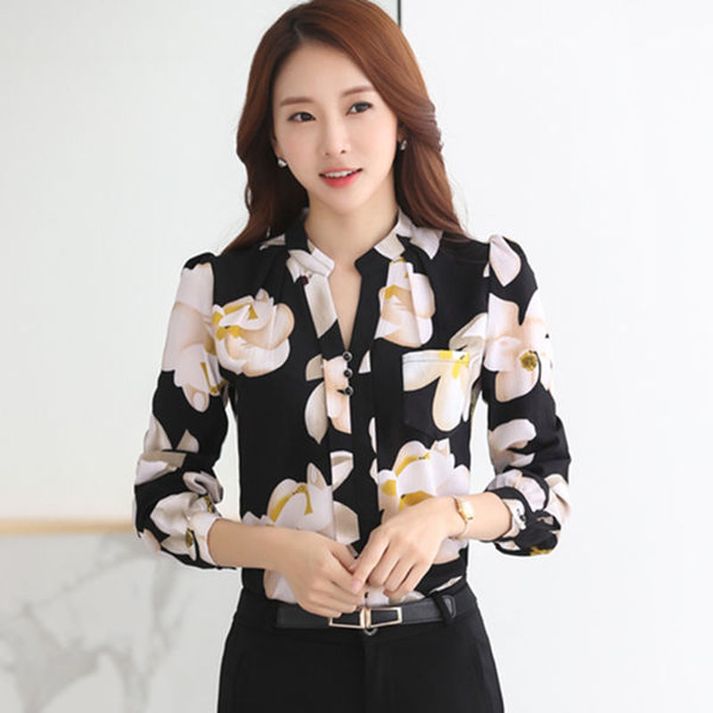 Fashion Women Tops Ladies Top V-Neck Slim Chiffon Blouse Women's Clothing 2022 Office Work Wear Women Shirt Plus Size Blusa 882G