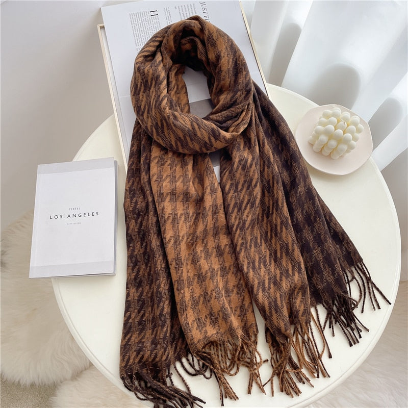 Luxury Plaid Scarf Winter Warm Cashmere Women Long Pashmina Foulard Female Scarves Lady Tassel Shawl Wraps 2022 Design New