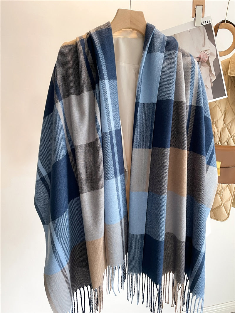 Luxury Plaid Scarf Winter Warm Cashmere Women Long Pashmina Foulard Female Scarves Lady Tassel Shawl Wraps 2022 Design New