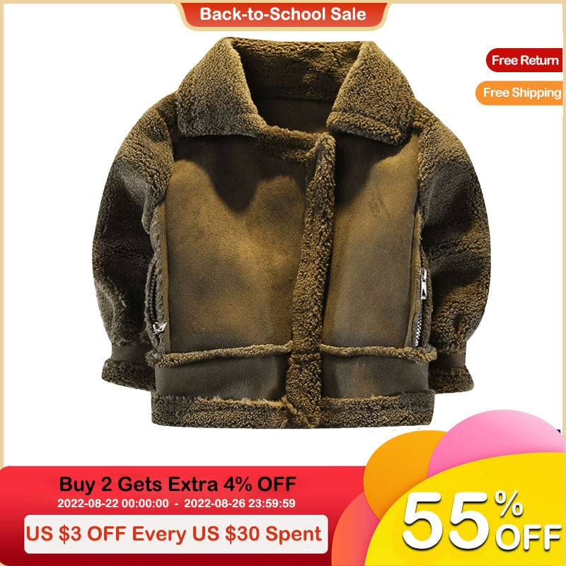 VFOCHI New Boys Girls Wool Coat Suede Jacket Winter Kids Windproof Coat Children Clothing Unisex Boys Girls Wool Coat Outerwear