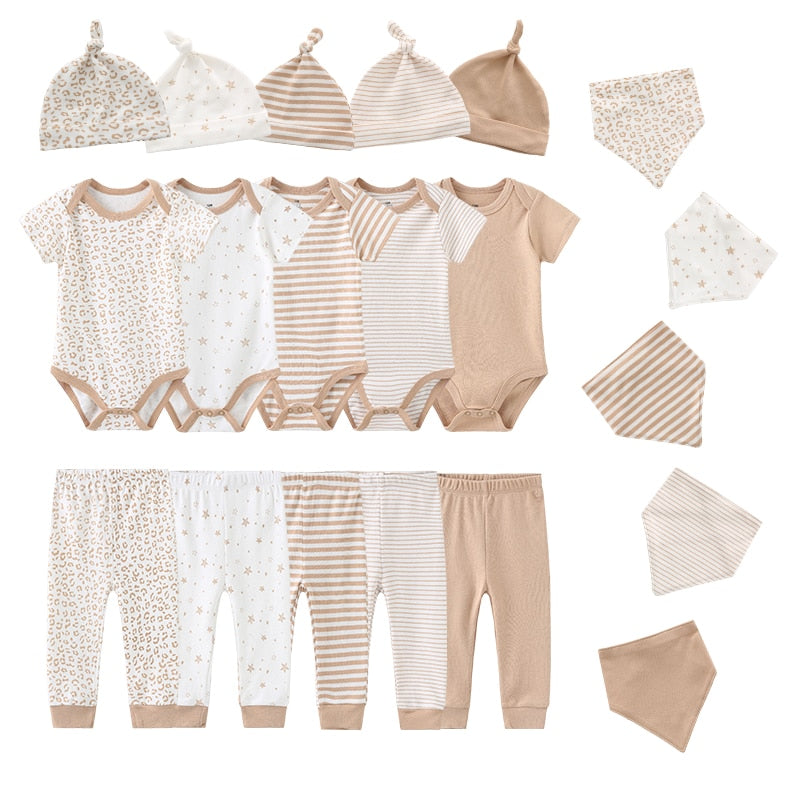 2022 Solid Unisex New Born Baby Boy Clothes Bodysuits+Pants+Hats+Gloves Baby Girl Clothes Cotton Clothing Sets Roupa de bebe