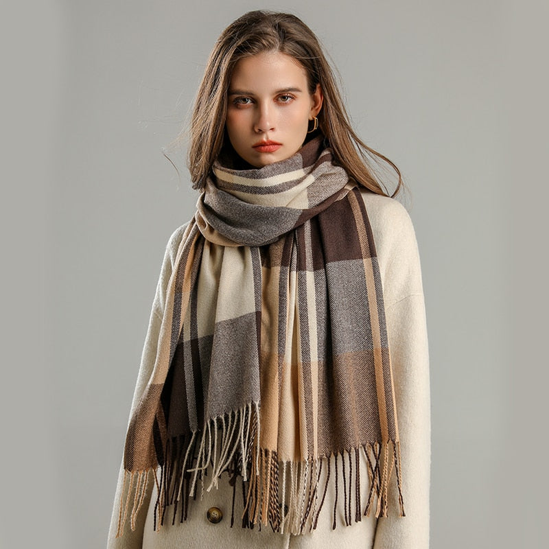 Luxury Plaid Scarf Winter Warm Cashmere Women Long Pashmina Foulard Female Scarves Lady Tassel Shawl Wraps 2022 Design New