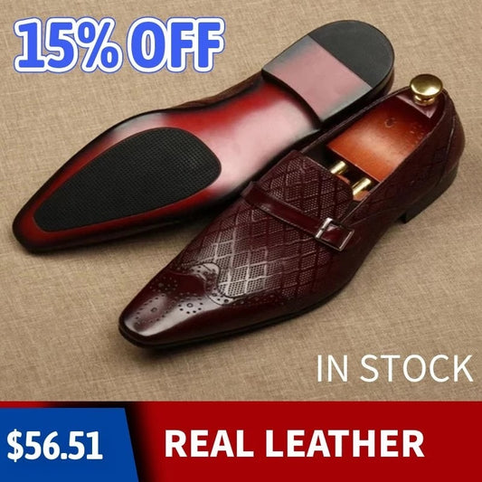 Italian Men's Formal Shoes Luxury Genuine Leather Handmade Black Wedding Soical Suit Buckle 2022 Autumn New Oxford Dress Loafers