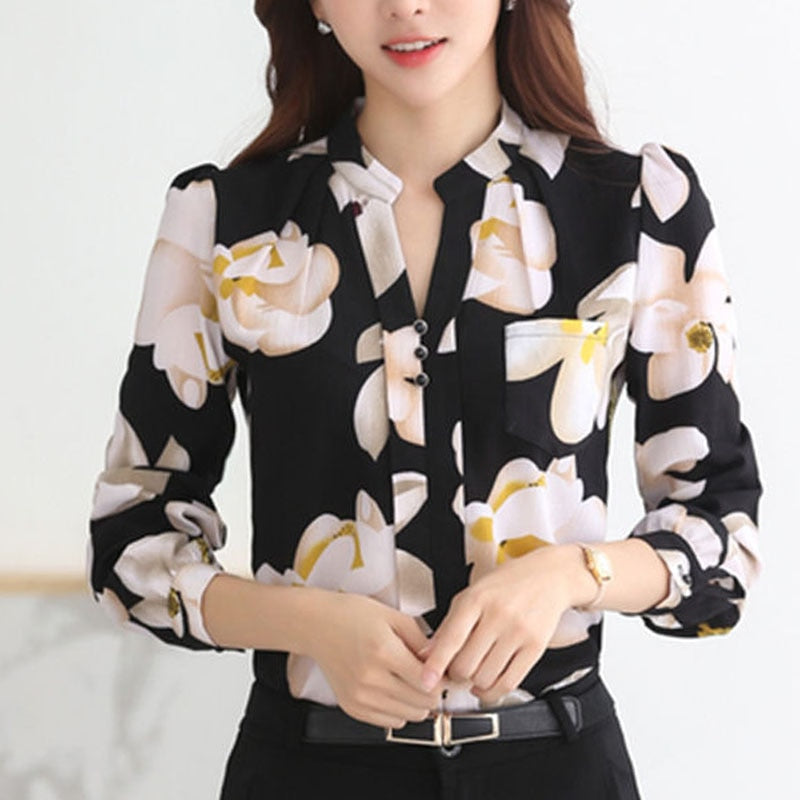 Fashion Women Tops Ladies Top V-Neck Slim Chiffon Blouse Women's Clothing 2022 Office Work Wear Women Shirt Plus Size Blusa 882G