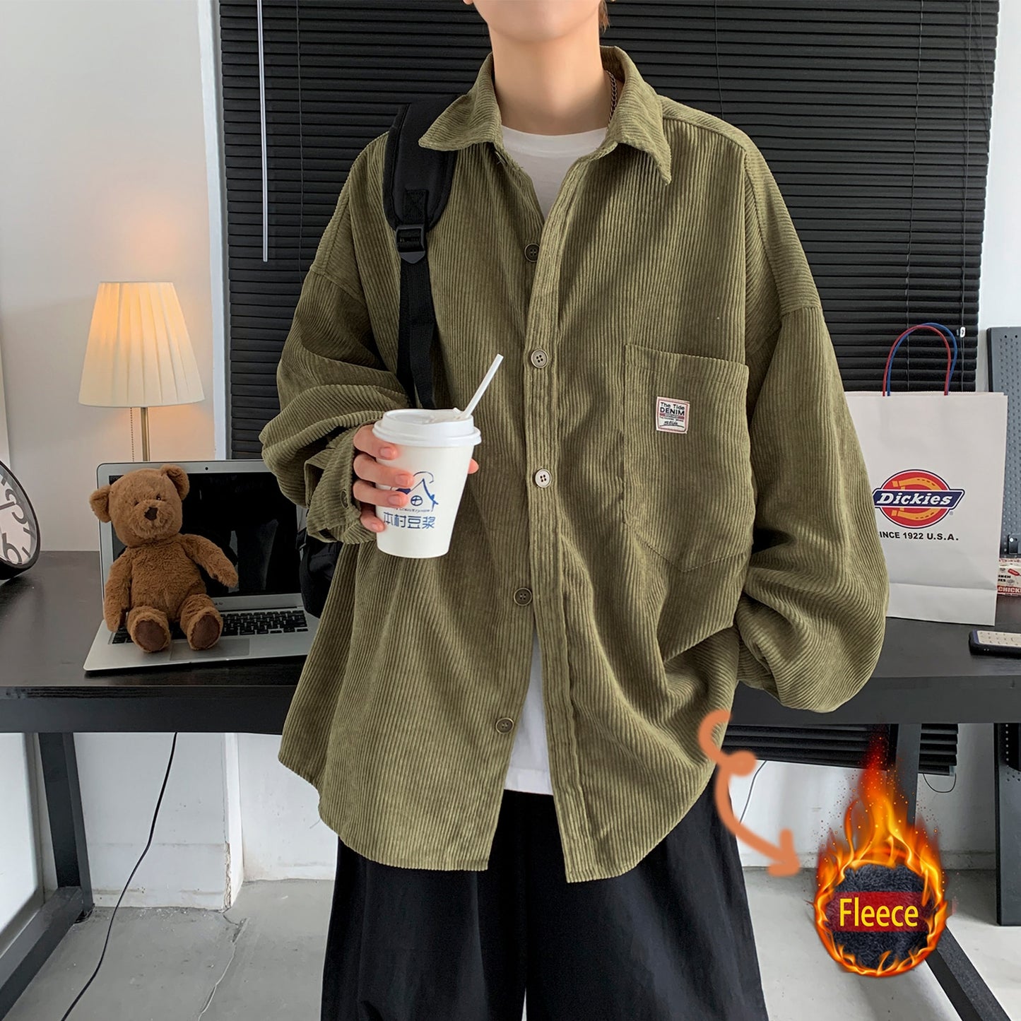 Privathinker Men's Corduroy Long Sleeve Shirts Autumn Korean Shirt Unisex Fashion Casual Oversize Shirt Printed Clothing