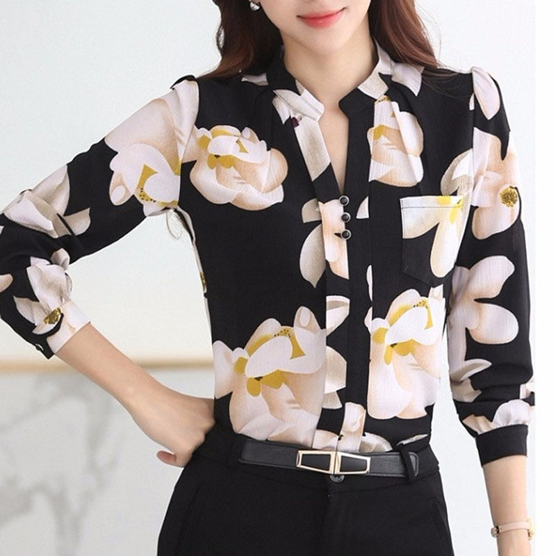 Fashion Women Tops Ladies Top V-Neck Slim Chiffon Blouse Women's Clothing 2022 Office Work Wear Women Shirt Plus Size Blusa 882G