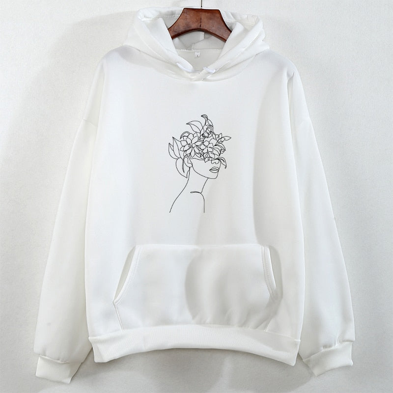 Funny Line Art Printed Oversized Hoodies Women Aesthetic Tumblr Vintage Hoodie Winter Womens Sweatshirt Casual Streetwear
