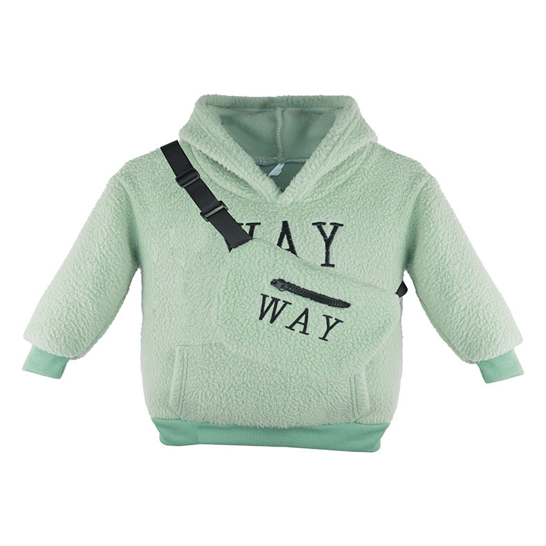 VFOCHI Boy Girl Sweatshirts with Bag Winter Wool Thick Children Hooded Long Sleeves Sweatshirt Unisex Warm Boy Girls Sweatshirts