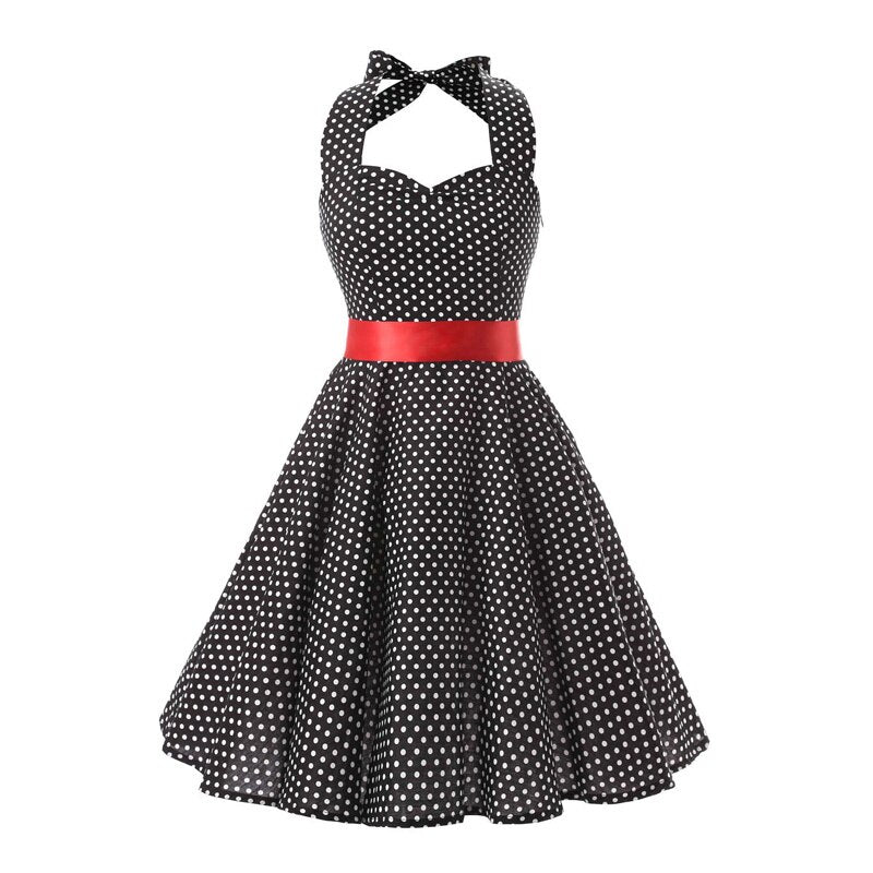 Women Red Cherry Party Dress Vintage 50s Rockabilly Hepburn Dress 2022 Elegant Summer Strapless Swing Retro Halter Pin up Dress