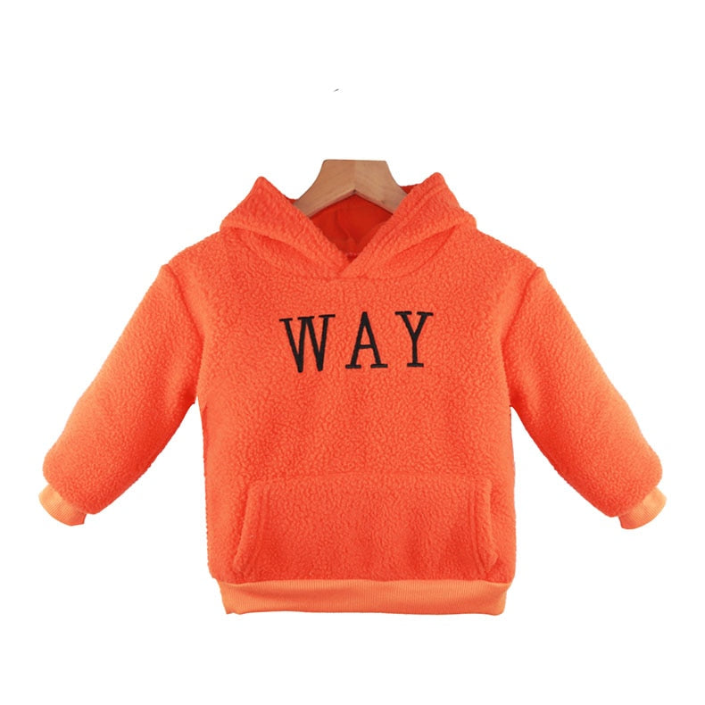 VFOCHI Boy Girl Sweatshirts with Bag Winter Wool Thick Children Hooded Long Sleeves Sweatshirt Unisex Warm Boy Girls Sweatshirts