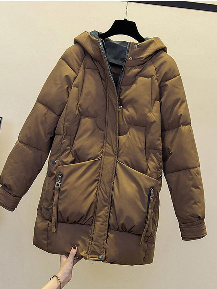 2022 Women Winter Thick Hooded Down Jacket Cotton Long Warm Padded Parka For Women Plus Size 2XL Winter Coat