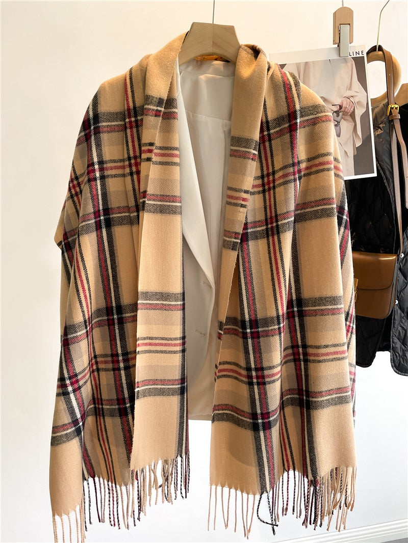 Luxury Plaid Scarf Winter Warm Cashmere Women Long Pashmina Foulard Female Scarves Lady Tassel Shawl Wraps 2022 Design New