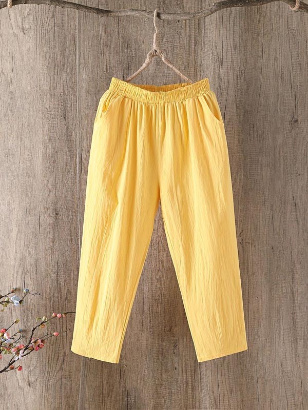 Cotton Linen Pants Women Spring Summer Large Size Solid Color Harem Pants Elastic Waist Loose Casual Woman&#39;s Linen Trousers