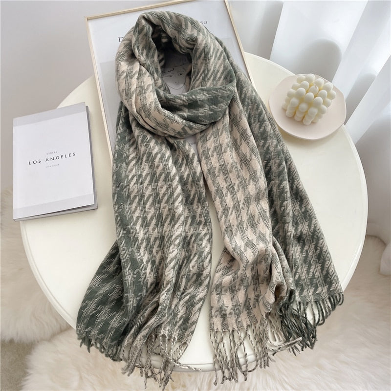 Luxury Plaid Scarf Winter Warm Cashmere Women Long Pashmina Foulard Female Scarves Lady Tassel Shawl Wraps 2022 Design New