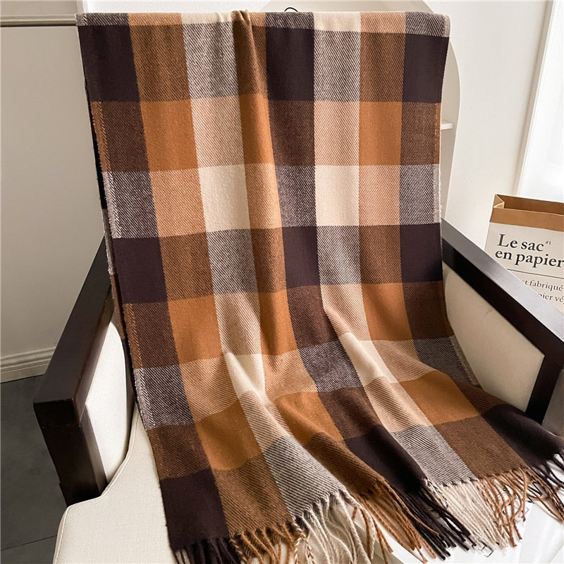 Luxury Plaid Scarf Winter Warm Cashmere Women Long Pashmina Foulard Female Scarves Lady Tassel Shawl Wraps 2022 Design New