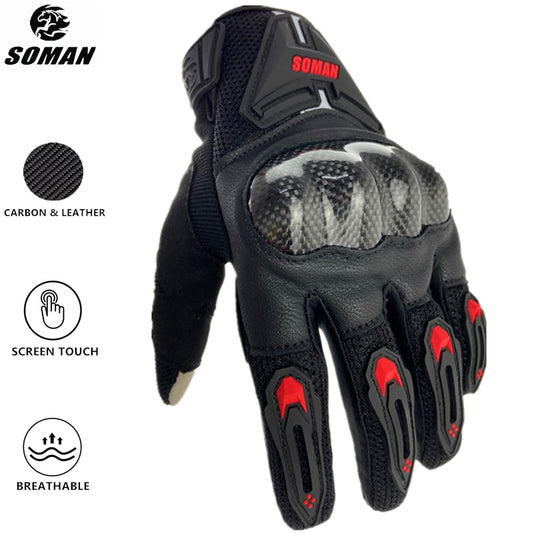 SOMAN Motorcycle Gloves Carbon Fiber Leather Moto Riding Gloves Men Motorbike Protective Gears Motocross Gants Moto Luvas MG19