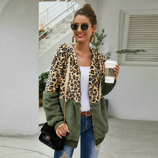 Autumn Winter Leopard Sweatshirts Women 2022 Long Sleeve Hooded Hoodies Casual Zipper Thick Hoodie Top Warm Coat Polerones Mujer