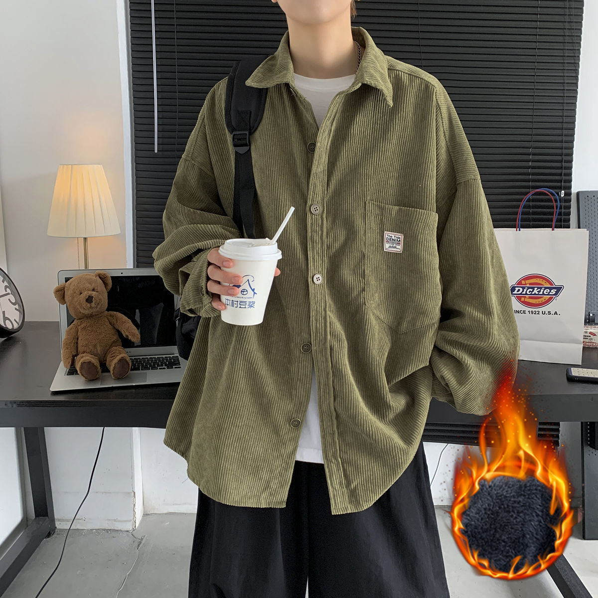 Privathinker Men's Corduroy Long Sleeve Shirts Autumn Korean Shirt Unisex Fashion Casual Oversize Shirt Printed Clothing