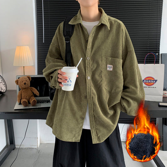 Privathinker Men's Corduroy Long Sleeve Shirts Autumn Korean Shirt Unisex Fashion Casual Oversize Shirt Printed Clothing
