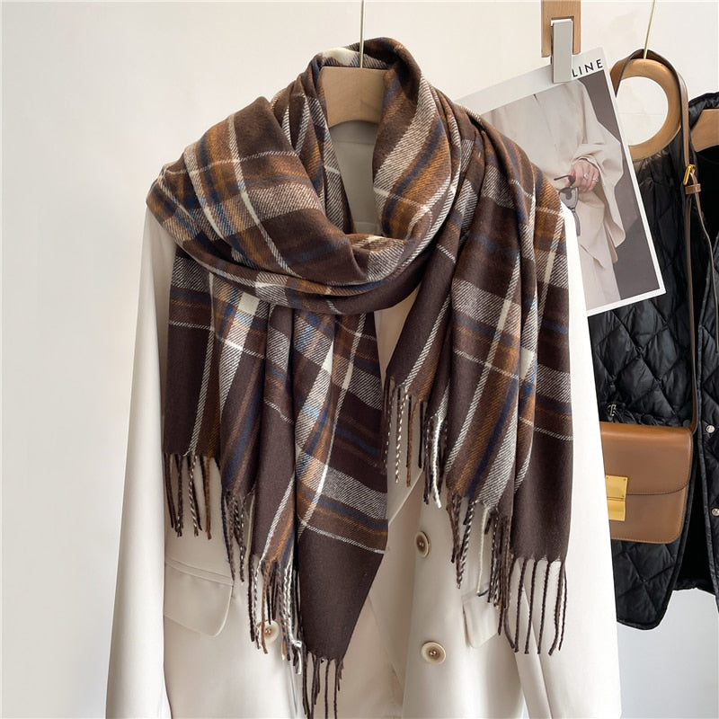 Luxury Plaid Scarf Winter Warm Cashmere Women Long Pashmina Foulard Female Scarves Lady Tassel Shawl Wraps 2022 Design New