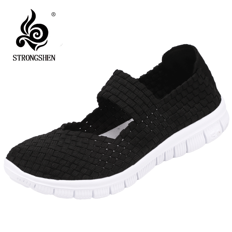 STRONGSHEN Women Shoes Lady Summer Slip On Flats Sneakers Lightweight Women Flat Shoes Manual Woven Shallow Women Casual Shoes