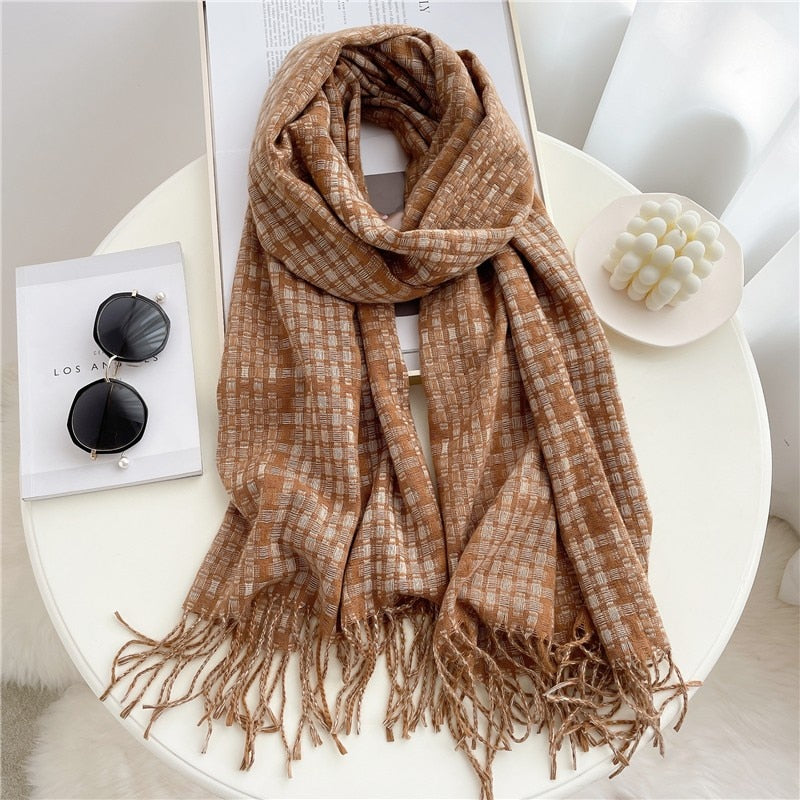 Luxury Plaid Scarf Winter Warm Cashmere Women Long Pashmina Foulard Female Scarves Lady Tassel Shawl Wraps 2022 Design New