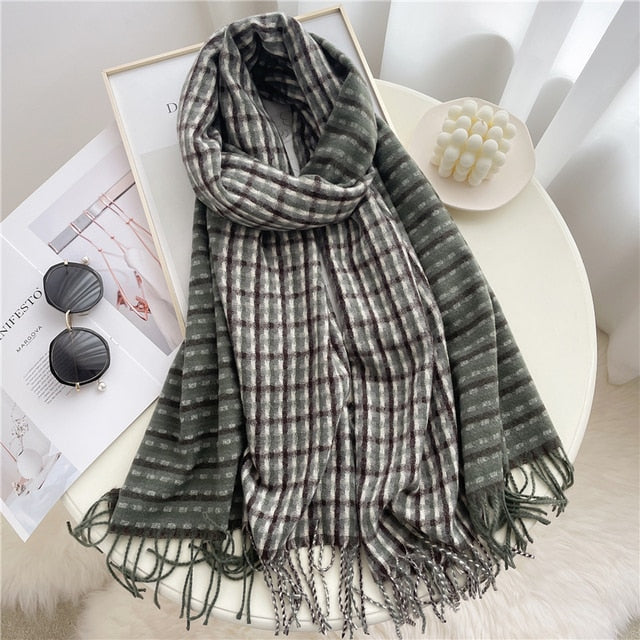 Luxury Plaid Scarf Winter Warm Cashmere Women Long Pashmina Foulard Female Scarves Lady Tassel Shawl Wraps 2022 Design New