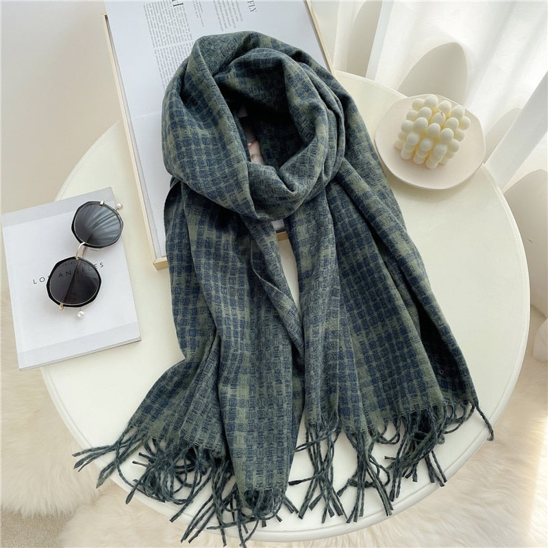 Luxury Plaid Scarf Winter Warm Cashmere Women Long Pashmina Foulard Female Scarves Lady Tassel Shawl Wraps 2022 Design New