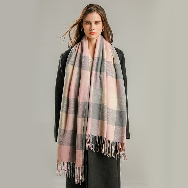 Luxury Plaid Scarf Winter Warm Cashmere Women Long Pashmina Foulard Female Scarves Lady Tassel Shawl Wraps 2022 Design New