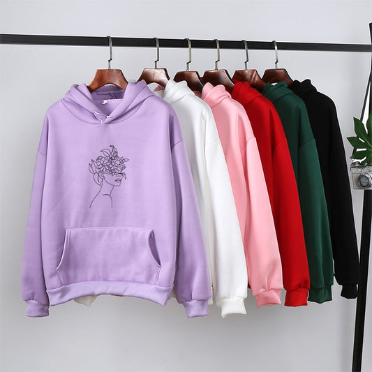Funny Line Art Printed Oversized Hoodies Women Aesthetic Tumblr Vintage Hoodie Winter Womens Sweatshirt Casual Streetwear