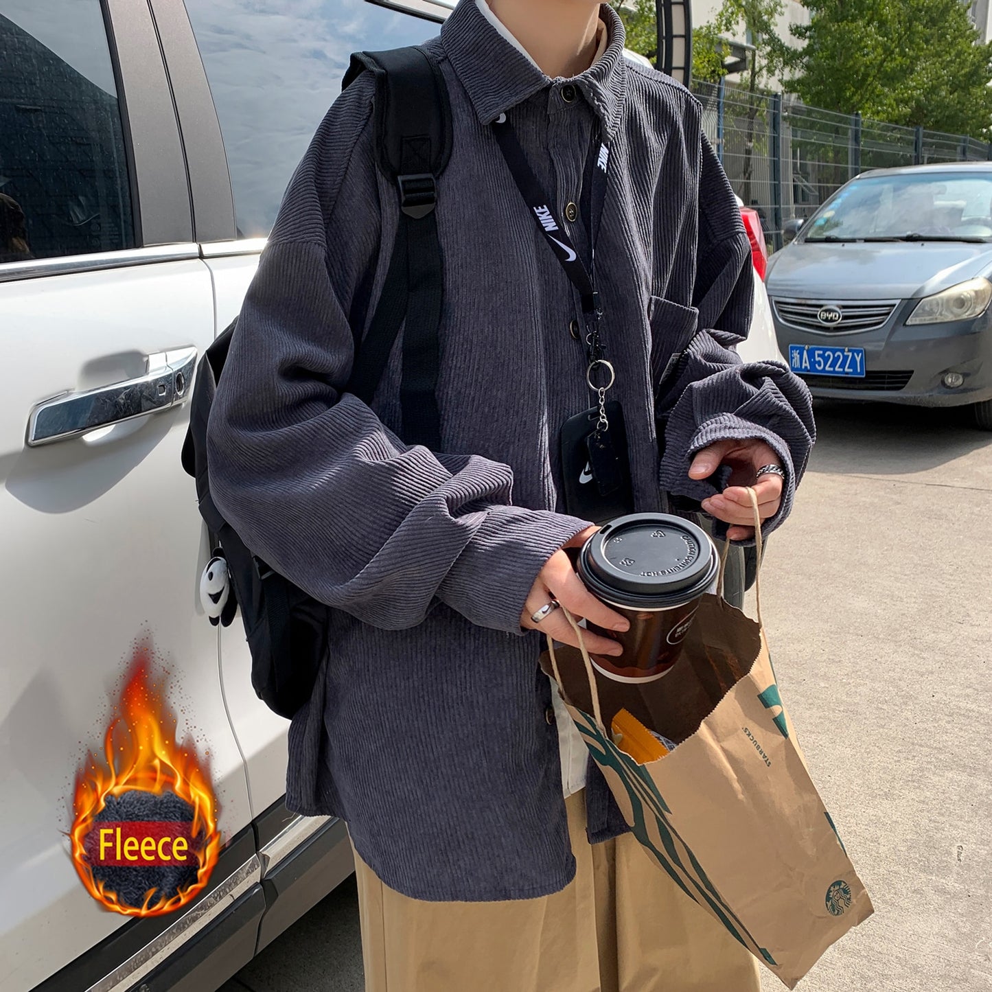 Privathinker Men's Corduroy Long Sleeve Shirts Autumn Korean Shirt Unisex Fashion Casual Oversize Shirt Printed Clothing