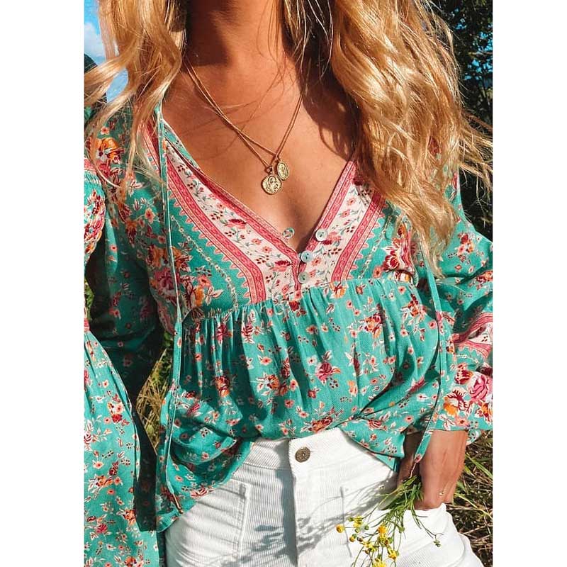 Super Chic pink floral blouse women 2022 cotton za women blouse for women boho women tops long sleeve summer flower shirt women