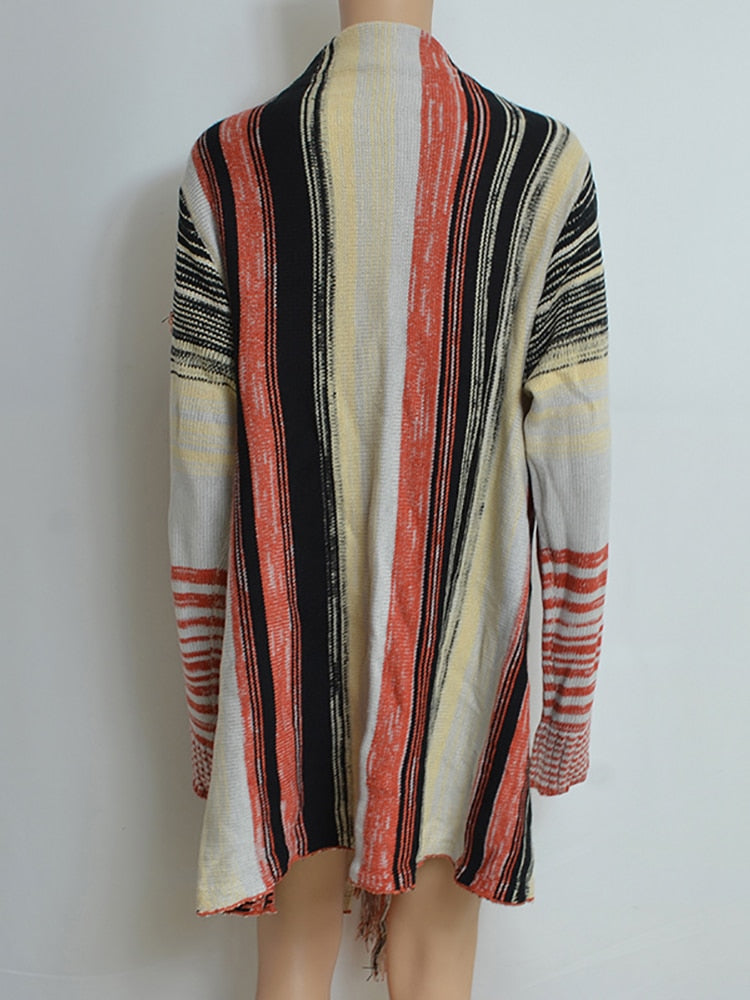 Fitshinling Irregular Fringe VintageSweaters Cardigans For Women Winter Fashion Jacket Female Long Cardigan Boho Knitwear Coats