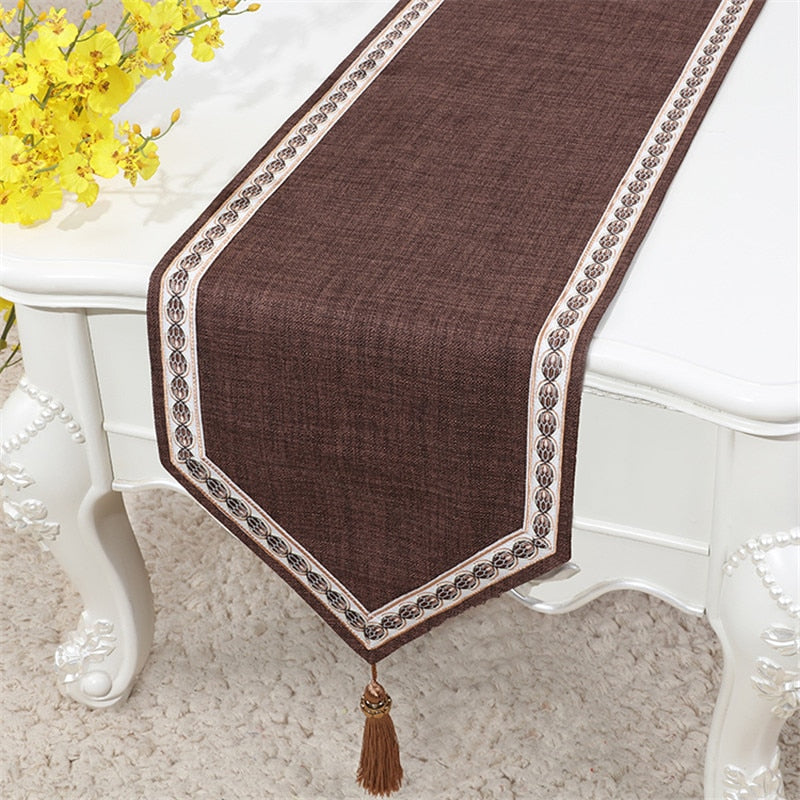 Proud Rose Simple Linen Table Flag Bed Runner Tassel Tablecloth Tea Table TV Cabinet Cover Cloth Custom Chinese Wedding Decor