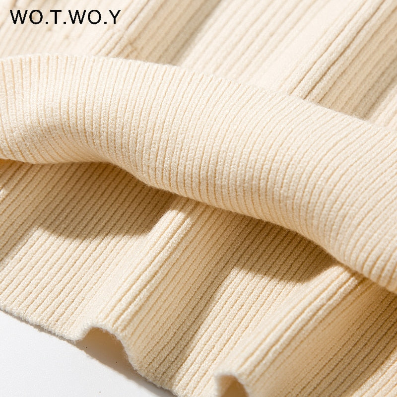 WOTWOY Knitting Cashmere Pullover and Skirt Two Piece Set Women Slim Fit Cropped Tops Women Autumn Elegant Sweater Outfits Women