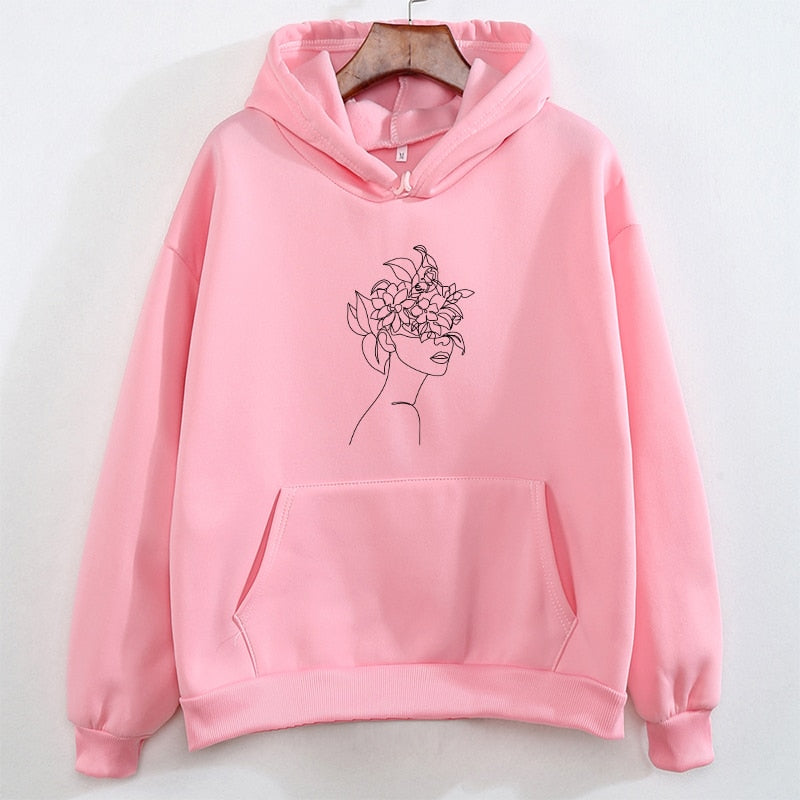 Funny Line Art Printed Oversized Hoodies Women Aesthetic Tumblr Vintage Hoodie Winter Womens Sweatshirt Casual Streetwear
