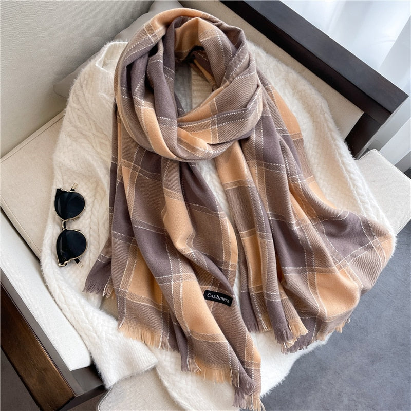 Luxury Plaid Scarf Winter Warm Cashmere Women Long Pashmina Foulard Female Scarves Lady Tassel Shawl Wraps 2022 Design New
