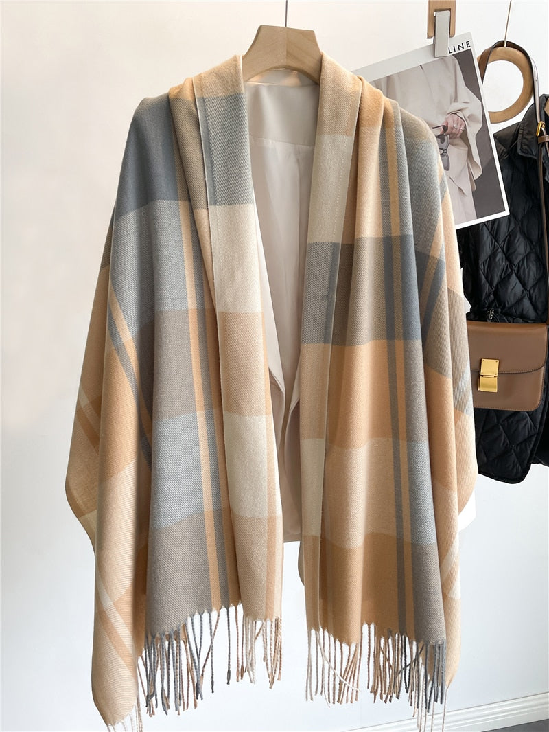 Luxury Plaid Scarf Winter Warm Cashmere Women Long Pashmina Foulard Female Scarves Lady Tassel Shawl Wraps 2022 Design New