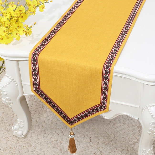Proud Rose Simple Linen Table Flag Bed Runner Tassel Tablecloth Tea Table TV Cabinet Cover Cloth Custom Chinese Wedding Decor