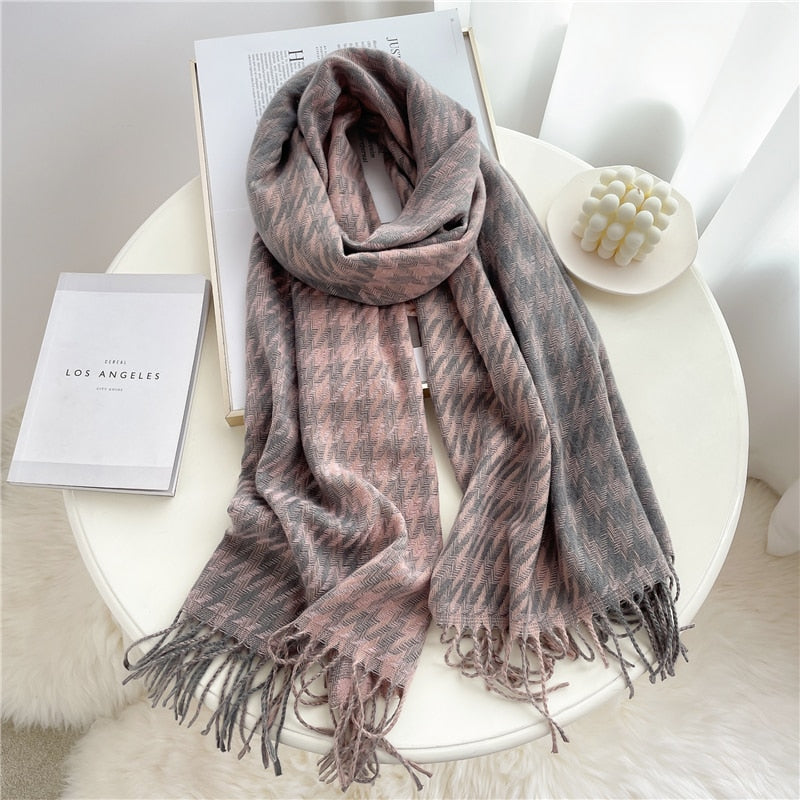 Luxury Plaid Scarf Winter Warm Cashmere Women Long Pashmina Foulard Female Scarves Lady Tassel Shawl Wraps 2022 Design New