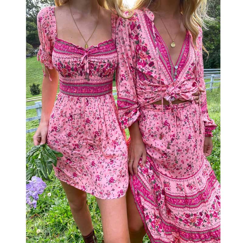 Super Chic pink floral blouse women 2022 cotton za women blouse for women boho women tops long sleeve summer flower shirt women