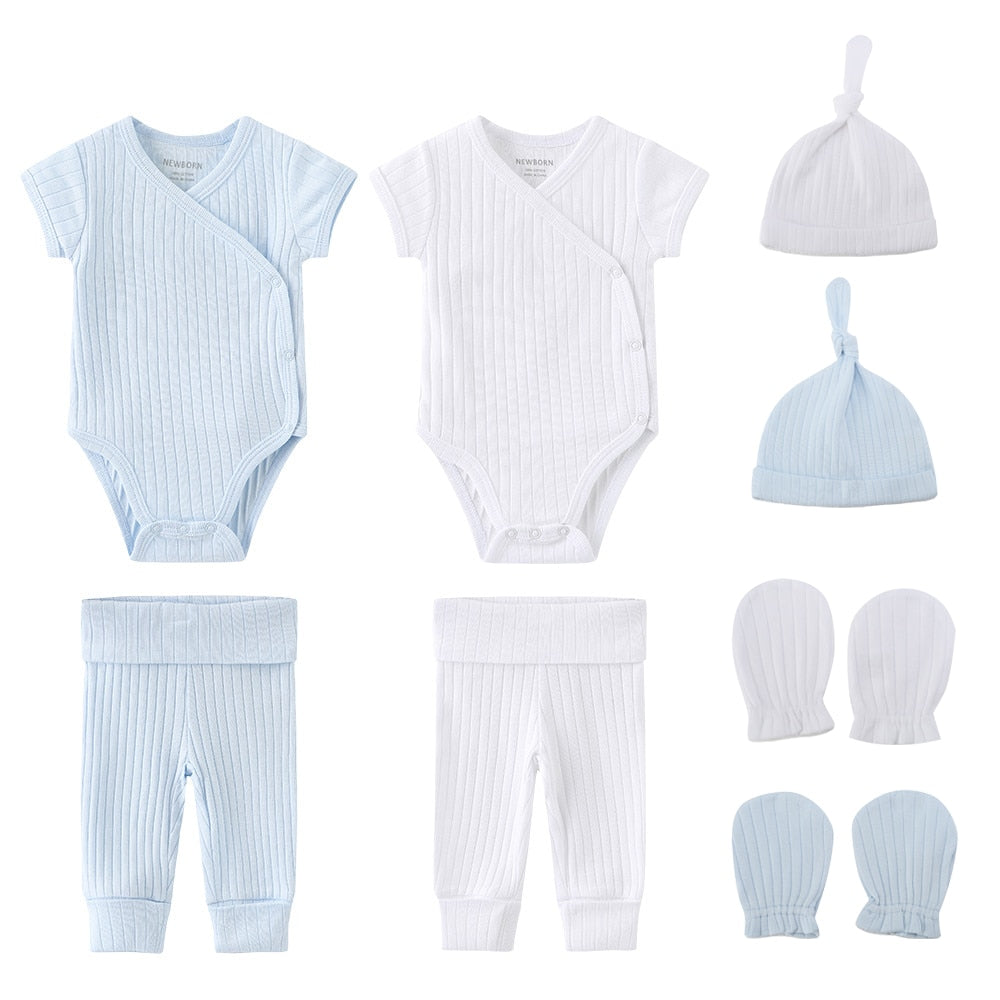 2022 Solid Unisex New Born Baby Boy Clothes Bodysuits+Pants+Hats+Gloves Baby Girl Clothes Cotton Clothing Sets Roupa de bebe