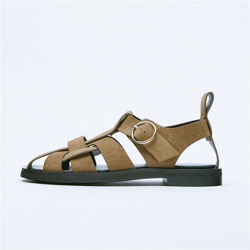 TAOFFEN 2022 New Women Real Leather Shoes Summer Sandals Buckle Strap Hollow Out Beach Sandals Cool Ladies Footwear Size 34-42