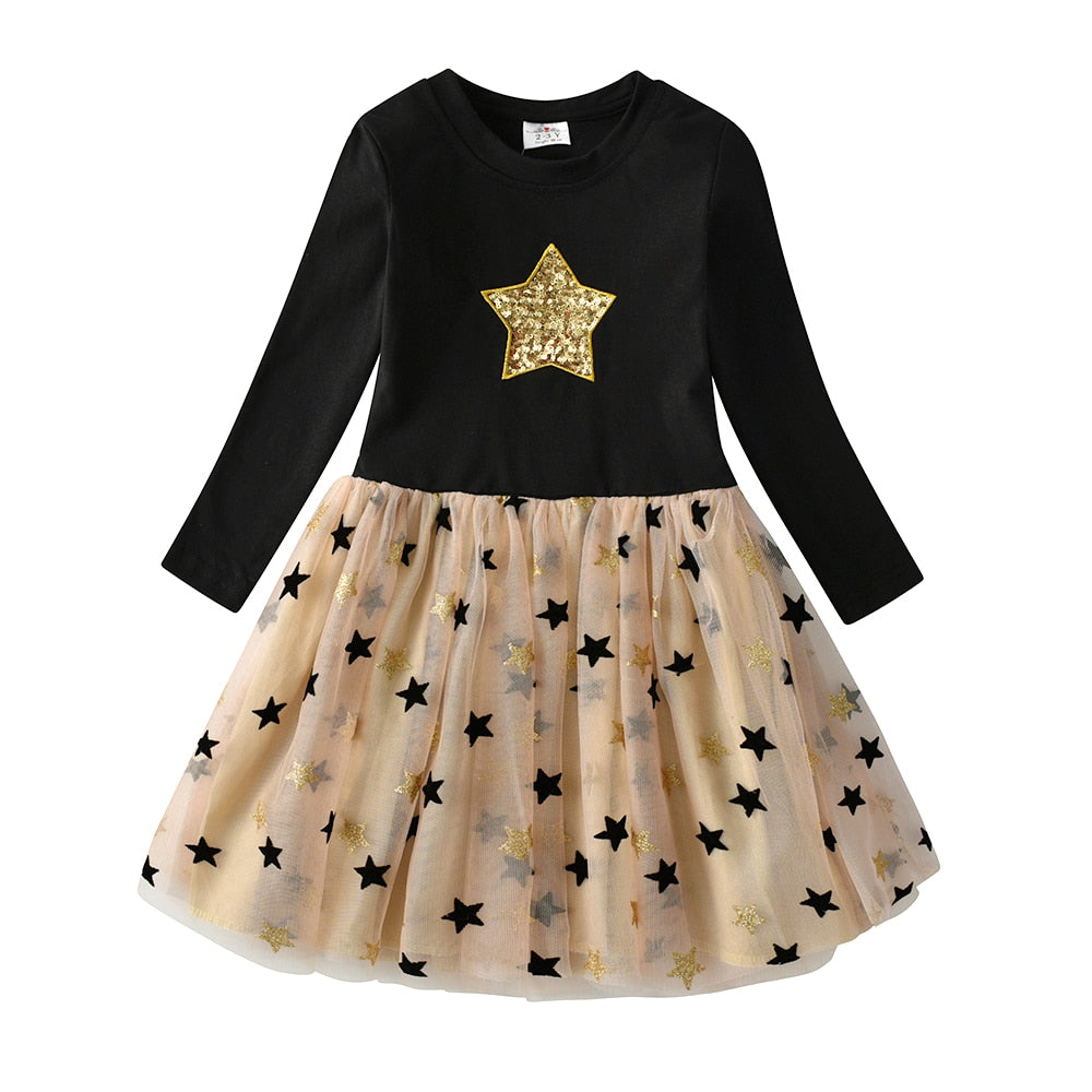 Kids Autumn Winter Dresses for Girls Star Sequins Princess Dress Girl Long Sleeve Party Vestidos Girls Dress Children Clothing